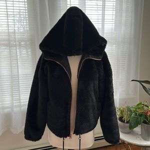 Lucky Brand Faux Fur shirt Hooded Jacket, XS